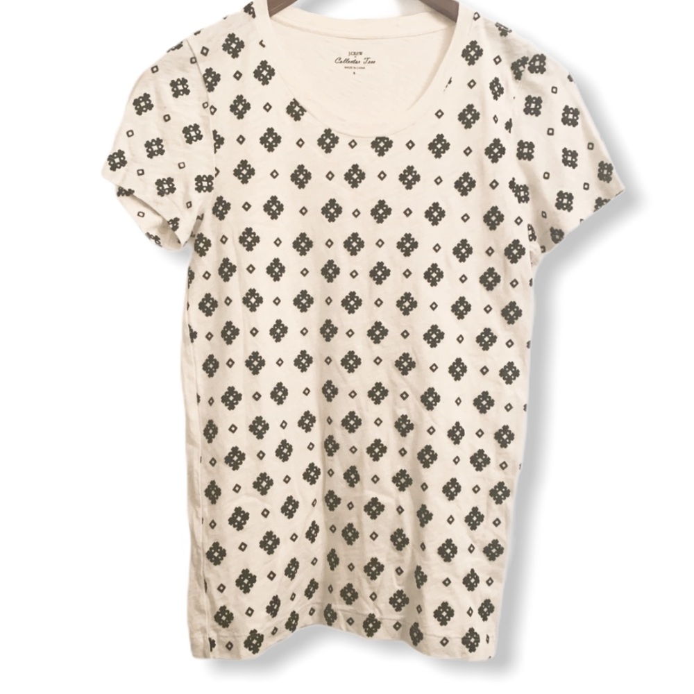 J Crew Collectors Tee White/Black Velvet Print Top
